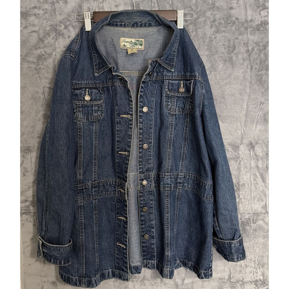 Havana Jack's Cafe Women's XL Denim Jean Jacket Dark Wash Button Front Trucker